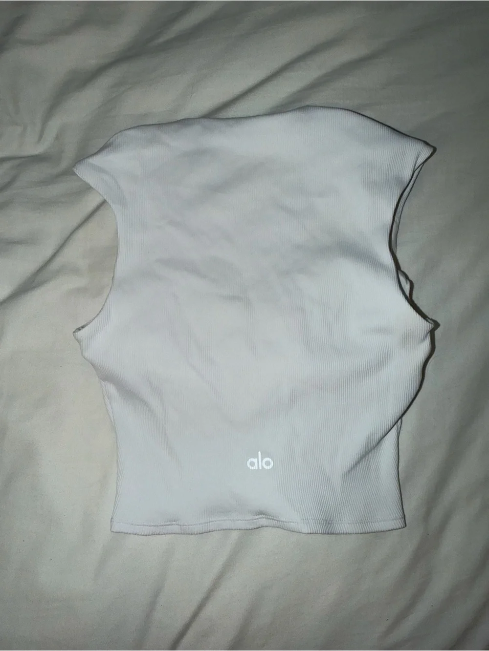 ALO Yoga White Crop Top with Structured Sweetheart Neckline